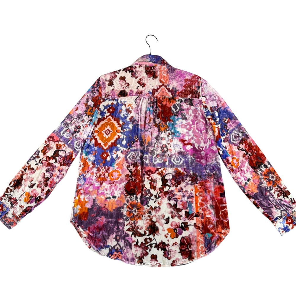 Pilcro Anthropologie Velvet Patchwork Floral Button Down Shirt Small Whimsigoth